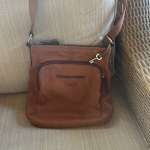 Fossil Brown leather Crossbody organize Women bag purse‎